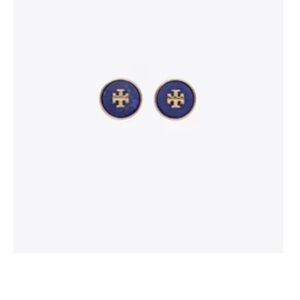 Tory Burch Navy and Gold Logo Earrings